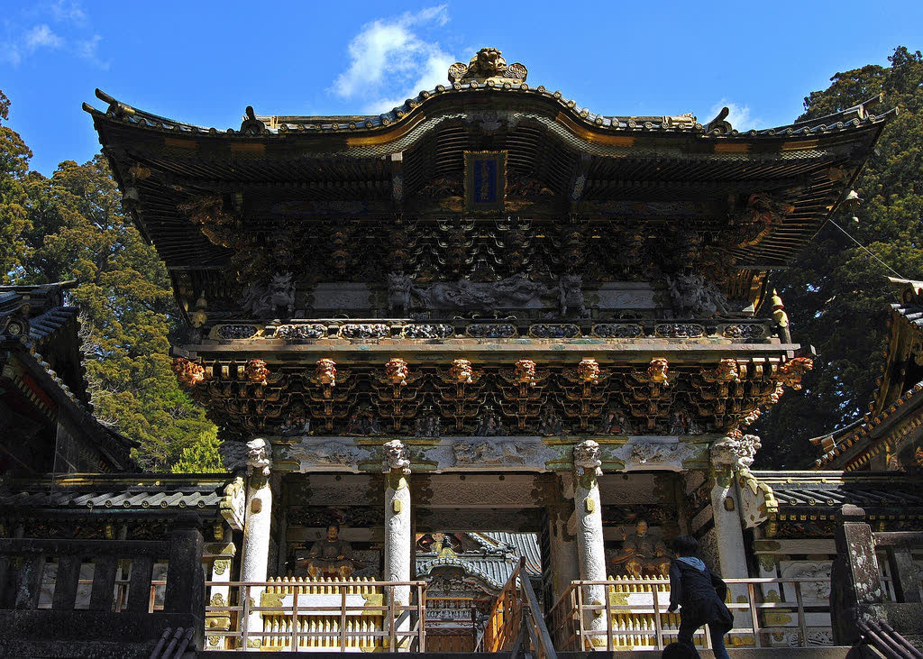 Toshogu shrine in Nikko surrounded by autumn forest