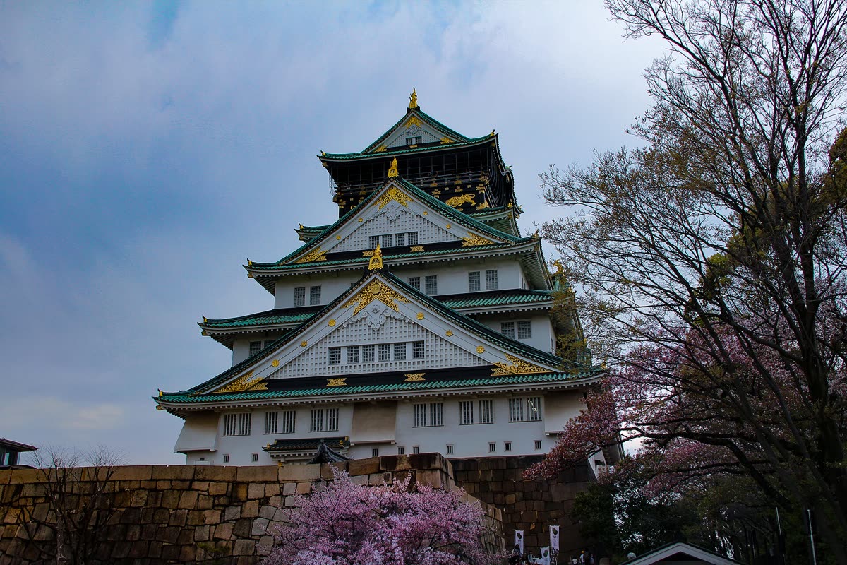 Osaka Castle keep rising above the moat